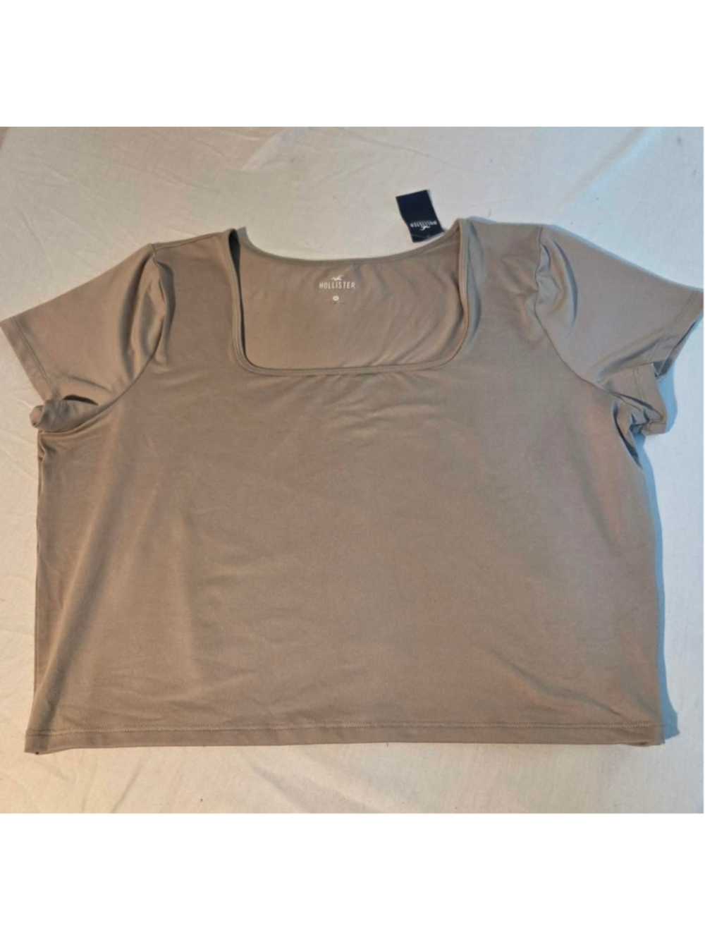 Hollister Seamless Feel Square Neck Short Sleeve Cropped Baby Tee Tan XXL NWT W-